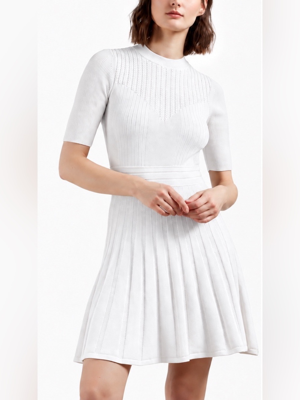 Ted Baker White Ribbed Midi Fit-and-Flare Dress
